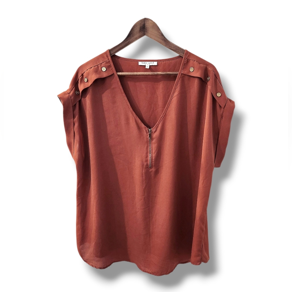 Terra Cotta Orange Woven V-Neck Short Dolman Sleeve Top By Speed Limit MPH